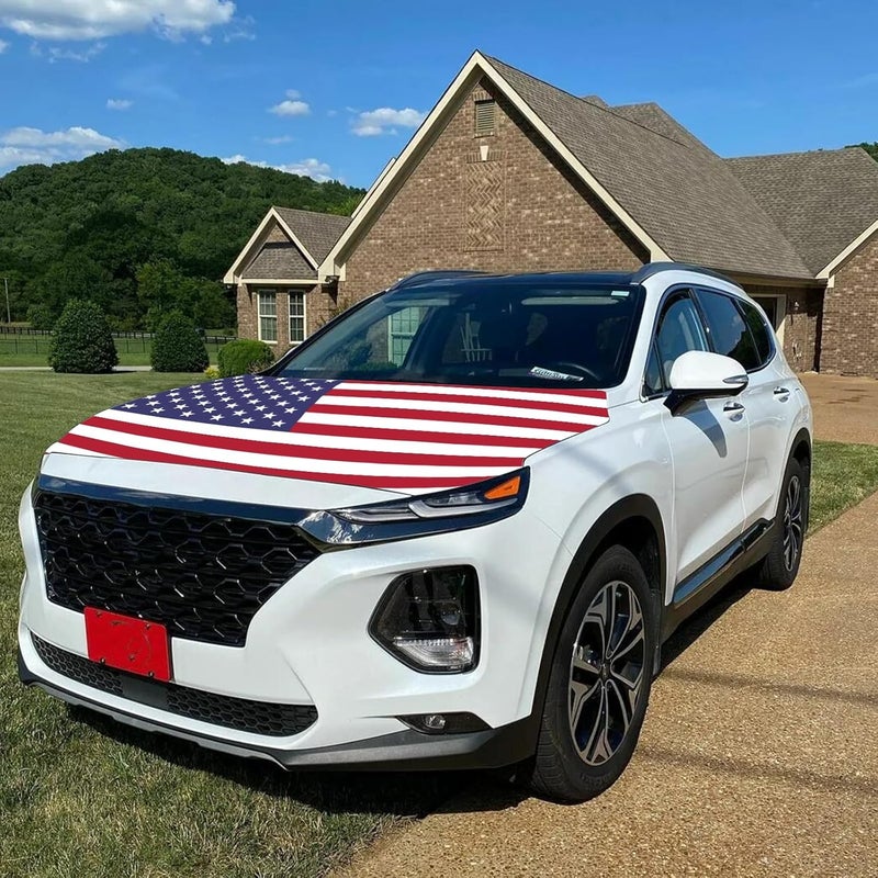Tobethay American Hood Flag Cover - 59x51 in Car Hood Cover American Flag for Car Decor, Patriotic Car American Flag with 2 Pack Adjustable Triangular Fasteners, 250th Anniversary Flag - Image 3